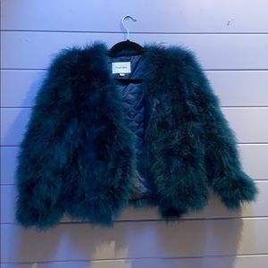 Dark Blue Cropped Fur Jacket L 